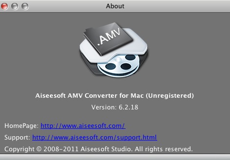 Aiseesoft AMV Converter for Mac 6.2 : About window
