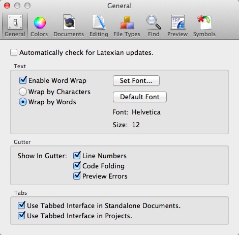 Latexian - LaTeX Editor : Options Window