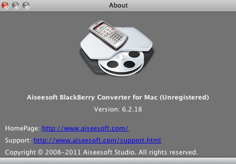 Aiseesoft BlackBerry Converter for Mac 6.2 : About window