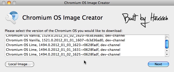 Chromium OS Image Creator 0.8 : Main window
