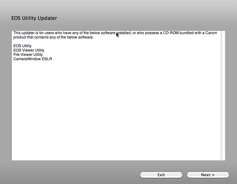 EOS Utility Update Installer 2.7 : Main window
