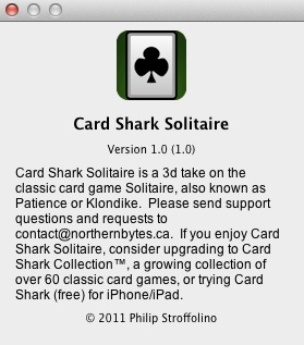 Card Shark Solitaire 1.0 : About window