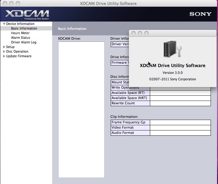 XDCAM Drive Utility 3.0 : Main window