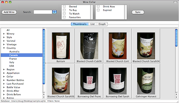 Cadent Wine Cellar 2.1 : Main interface