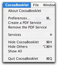 CocoaBooklet : Application menu