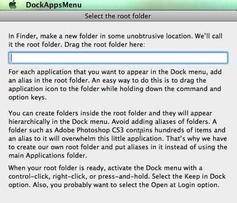 Dock Apps Menu 0.1 : Main window