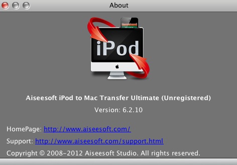 Aiseesoft iPod to Mac Transfer Ultimate 6.2 : About window