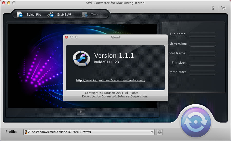 SWF Converter for Mac 1.1 : Main Window