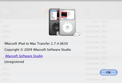 iMacsoft iPod to Mac Transfer 2.7 : About window