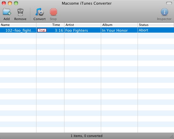 Macsome iTunes Music Converter 1.4 : Main window