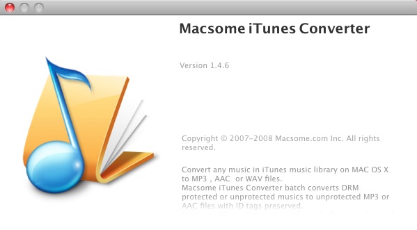 Macsome iTunes Music Converter 1.4 : About window