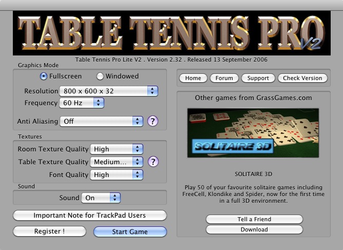 Table Tennis Pro Lite 2.3 : Configuration