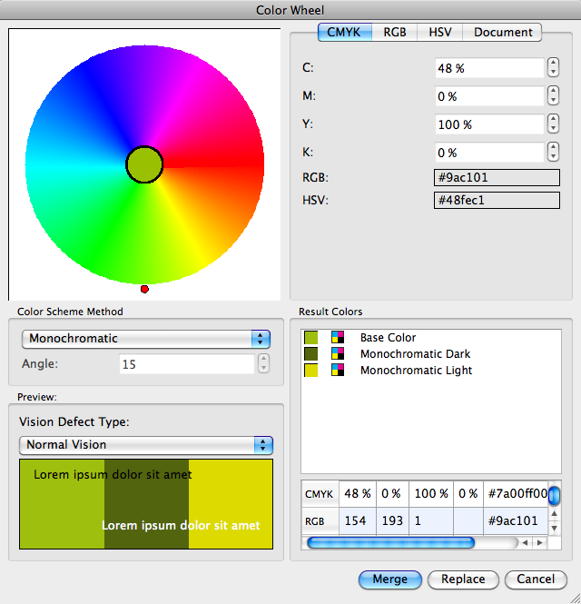 Scribus 1.4 : Color Wheel