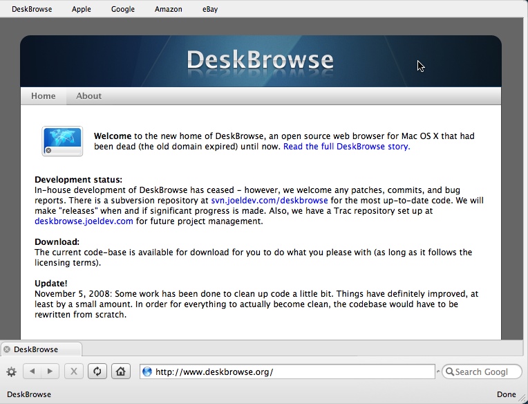 DeskBrowse 1.0 : main screen