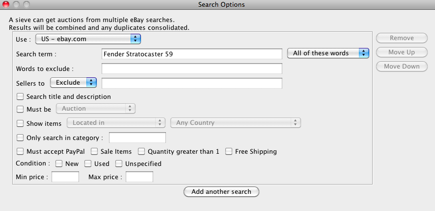 AuctionSieve 2.5 : Search Options