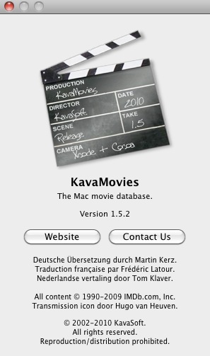 KavaMovies 1.5 : About window