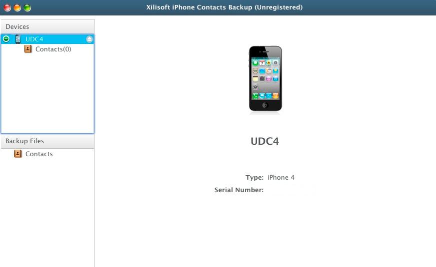 Xilisoft iPhone Contacts Backup 1.1 : Main window