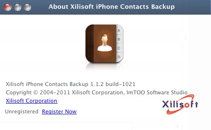 Xilisoft iPhone Contacts Backup 1.1 : About window