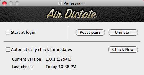 Air Dictate Receiver 1.0 : Main window
