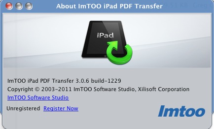 ImTOO iPad PDF Transfer 3.0 : About window