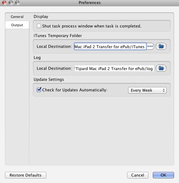 Tipard Mac iPad 2 Transfer for ePub 6.1 : Preferences