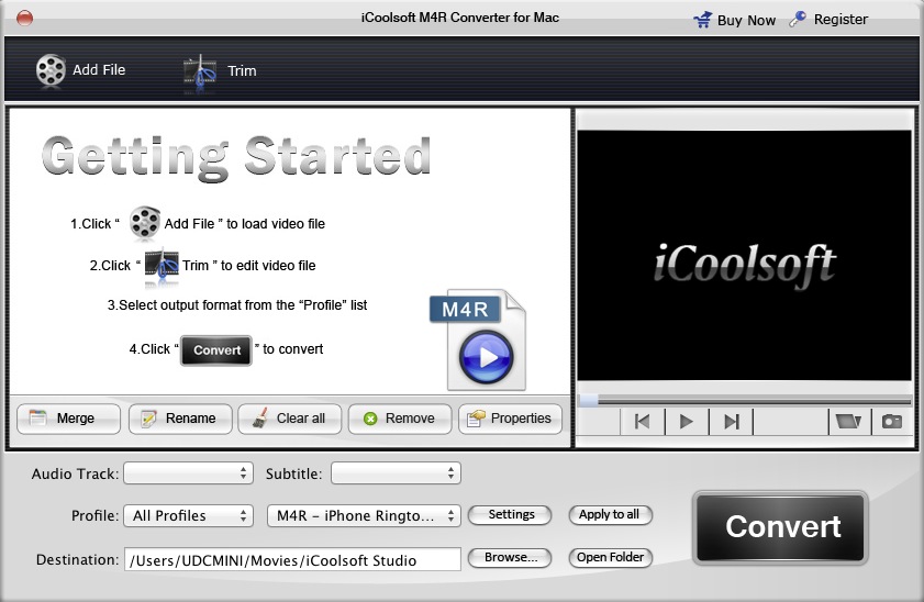 iCoolsoft M4R Converter for Mac 3.1 : Main window