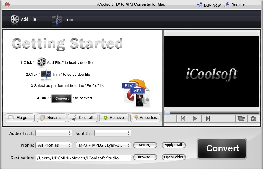 iCoolsoft FLV to MP3 Converter for Mac 3.1 : Main window