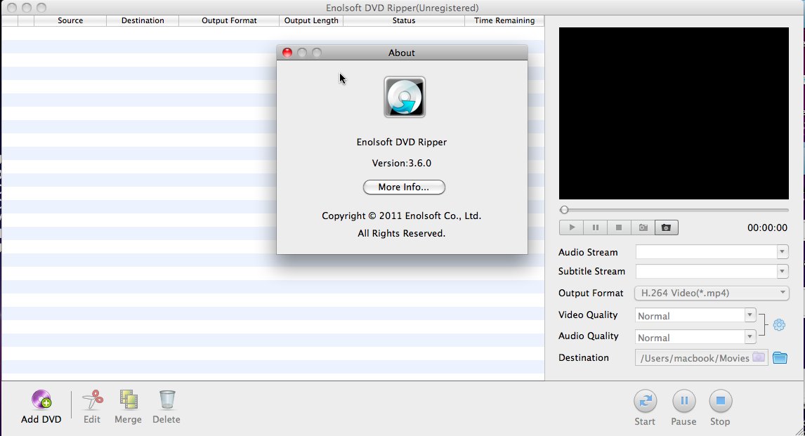 Enolsoft DVD Ripper 3.6 : Main window