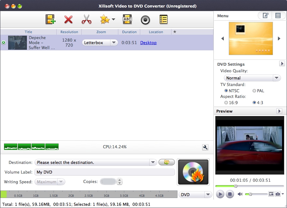 Xilisoft Video to DVD Converter 7.1 : Main Window