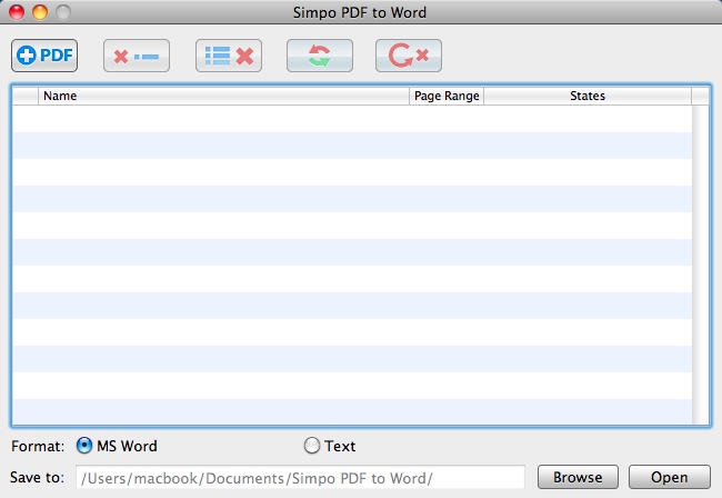 Simpo PDF to Word 1.2 : Main window
