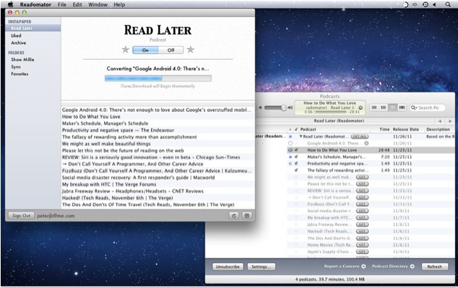 Readomator for Instapaper 1.0 : General view