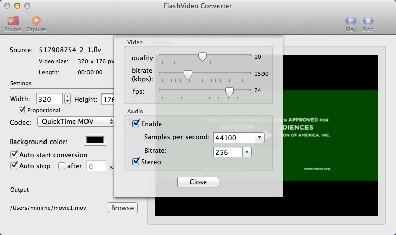 FlashVideo Converter 3.6 : Configuring Output Settings