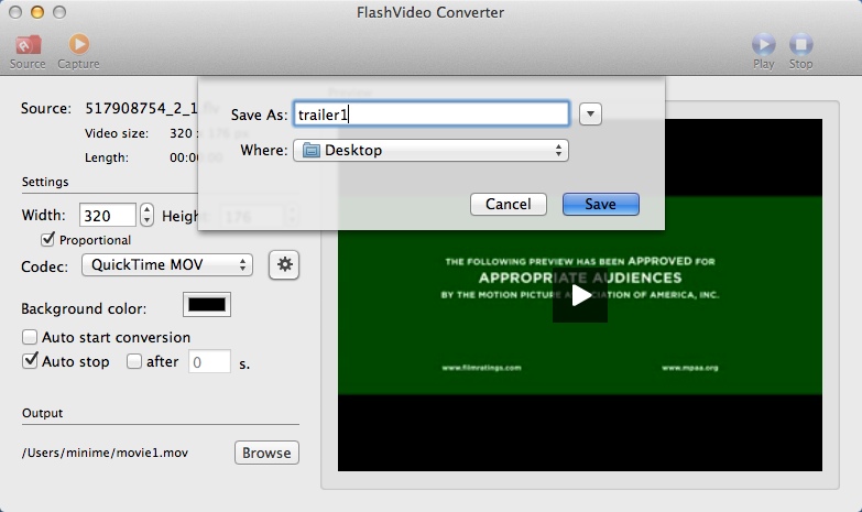 FlashVideo Converter 3.6 : Selecting Output File Destination Folder