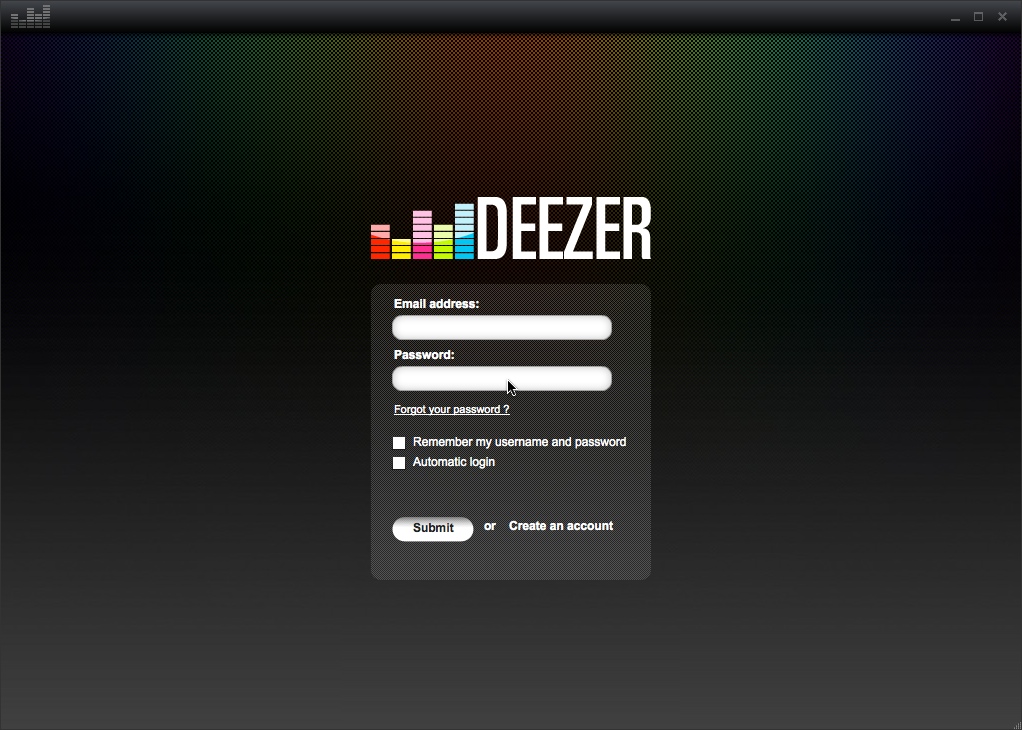 Deezer AIR Player 0.1 : Main window