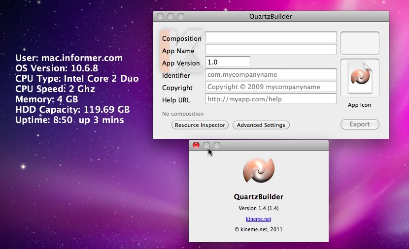 QuartzBuilder 1.4 : Main window