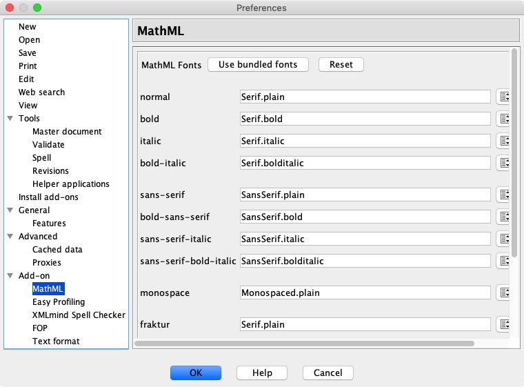 XMLEditor 9.2 : MathML Preferences 