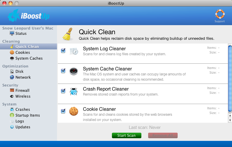 iBoostUp 2.9 : Quick Clean Status and Options