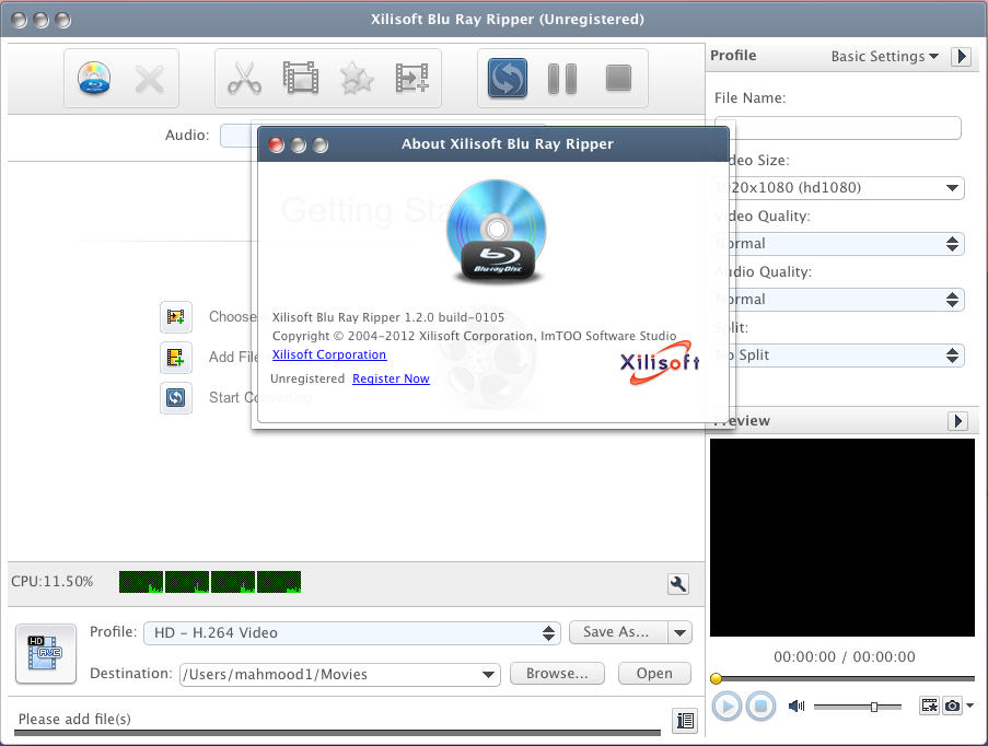 Xilisoft Blu Ray Ripper 1.2 : Main Window