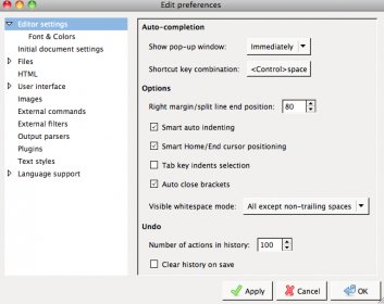 Program Preferences with Auto Completion Support