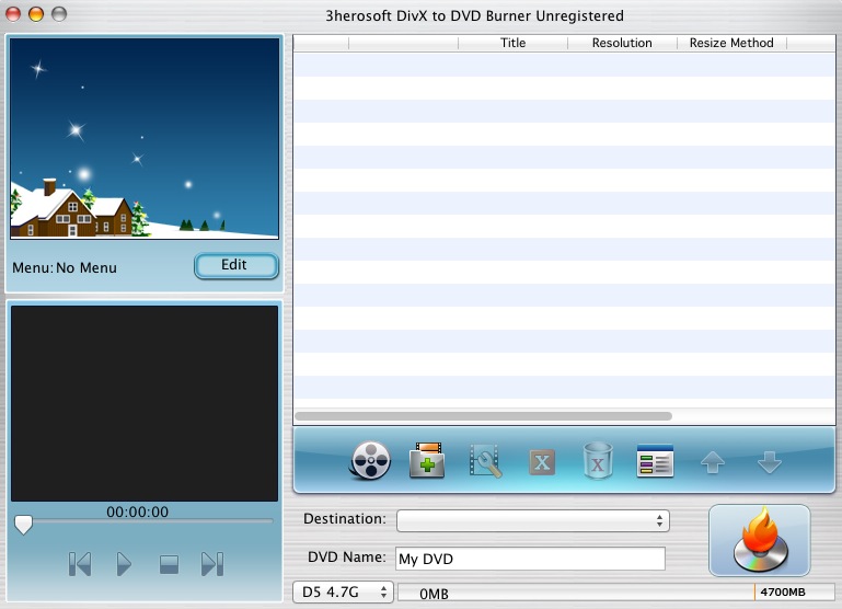 3herosoft DivX to DVD Burner 3.7 : Main window