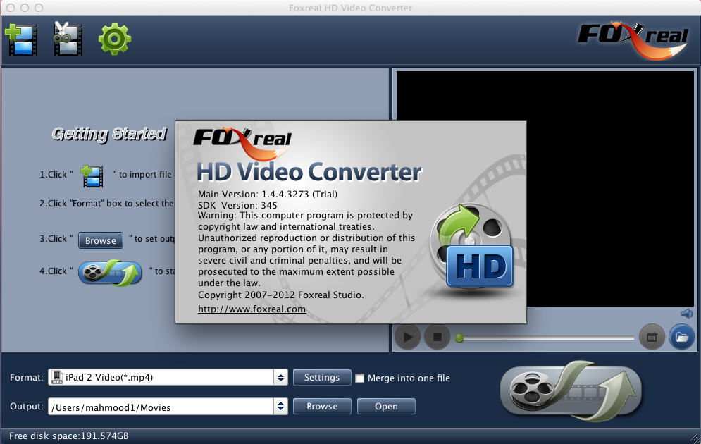 HD Video Converter 1.4 : Main Window