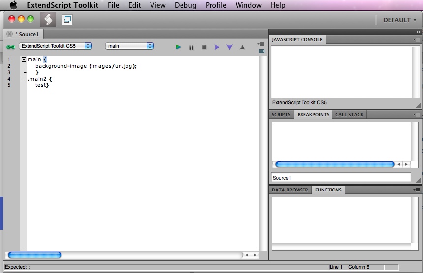 Adobe ExtendScript Toolkit 3.5 : Main window