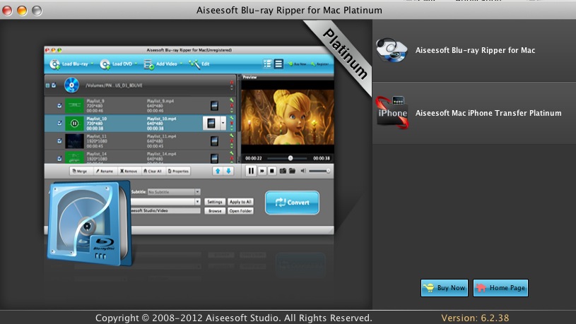Aiseesoft Blu-ray Ripper for Mac Platinum 6.2 : Launcher
