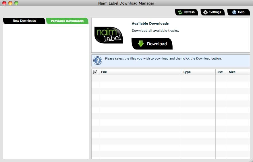 Naim Label Download Manager 1.2 : Main Window