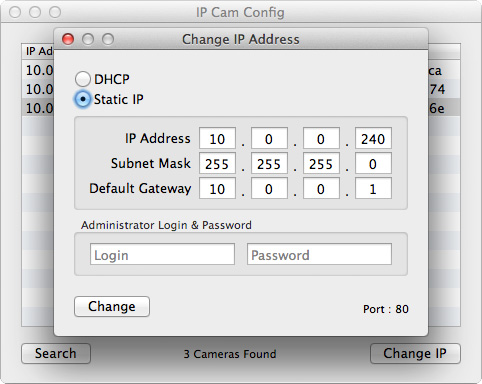 IP Cam Config 1.0 : Main Window