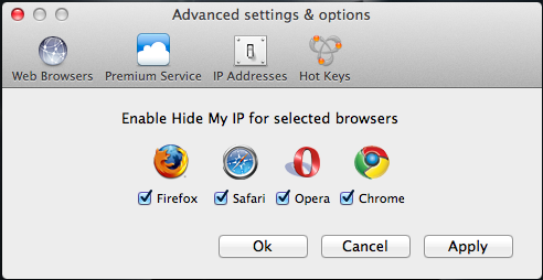 Hide My IP 5.3 : Settings Window