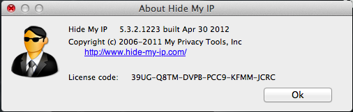 Hide My IP 5.3 : About Window