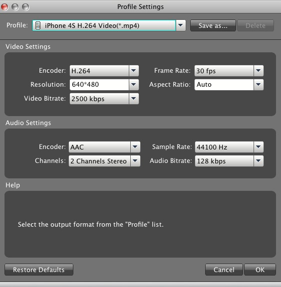 Aiseesoft iPhone 4S Video Converter for Mac 6.2 : Conversion settings