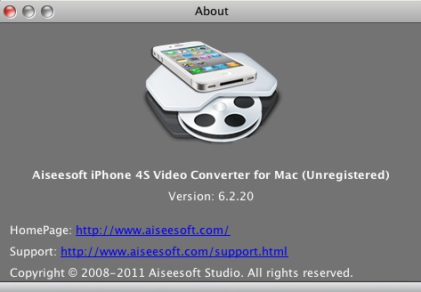 Aiseesoft iPhone 4S Video Converter for Mac 6.2 : About window