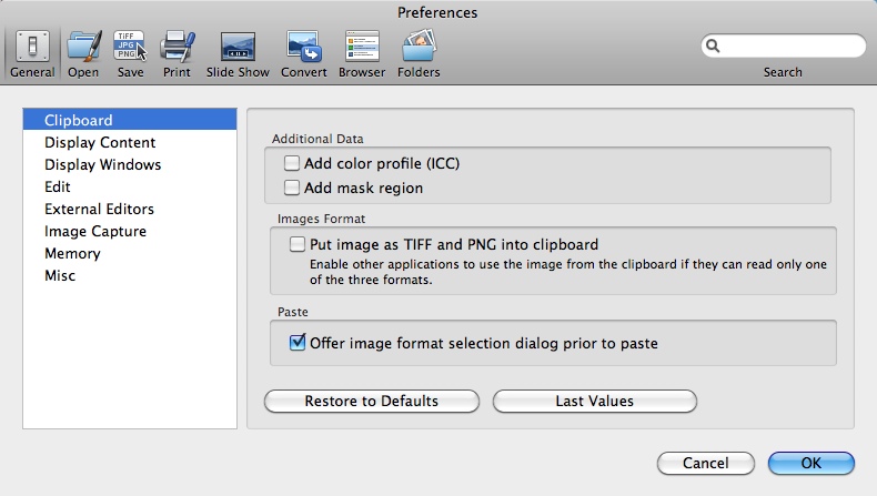 GraphicConverter 8.0 : Settings Window